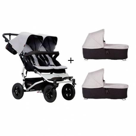 Dueto 3.0 Twin Stroller by Mountain Buggy com 2 berços de prata