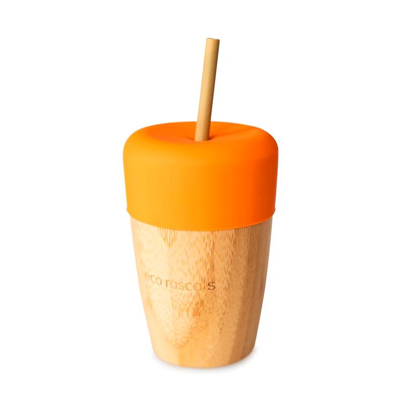 Eco Rascals Copo de Bambu com Tampa e Palha 240 ml Laranja