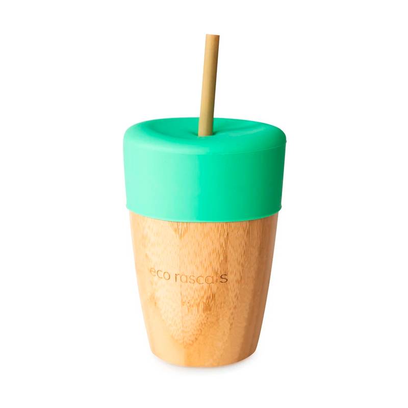 Vaso de Bambú Eco Rascals con Tapa y Pajita 240 ml naranja