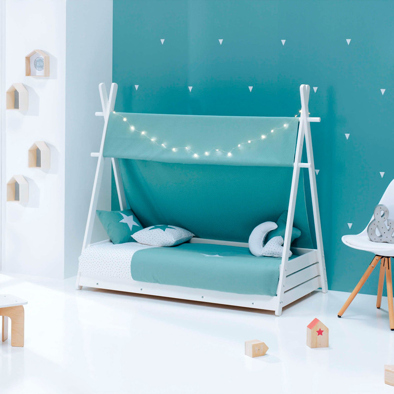 Cama-cabaña Montessori 70x140 cm con textil Galaxy · Homy