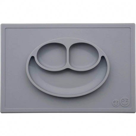 Bandeja con Plato de Silicona Happy Mat color gris oscuro