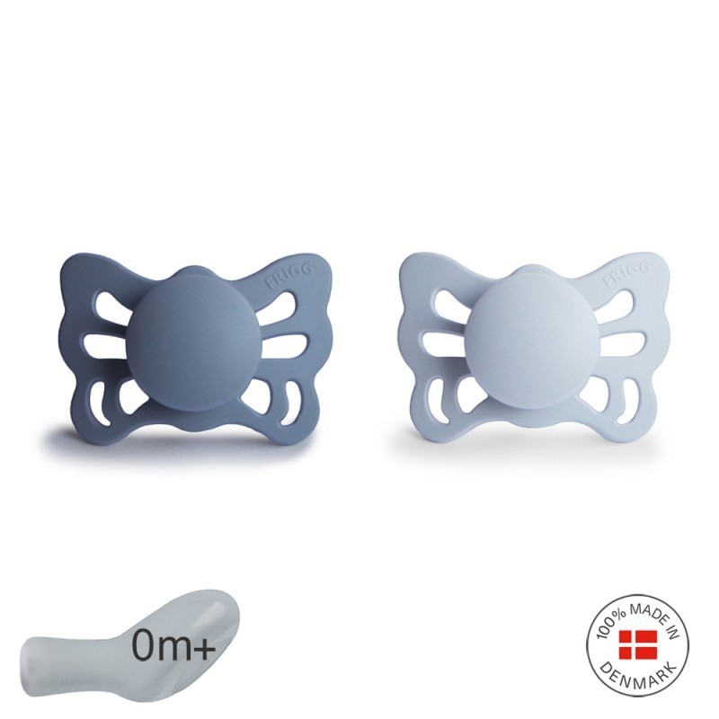 Embalagem de 2 chupetas anatômicas de silicone Mushie ardósia borboleta/pó B. 0+