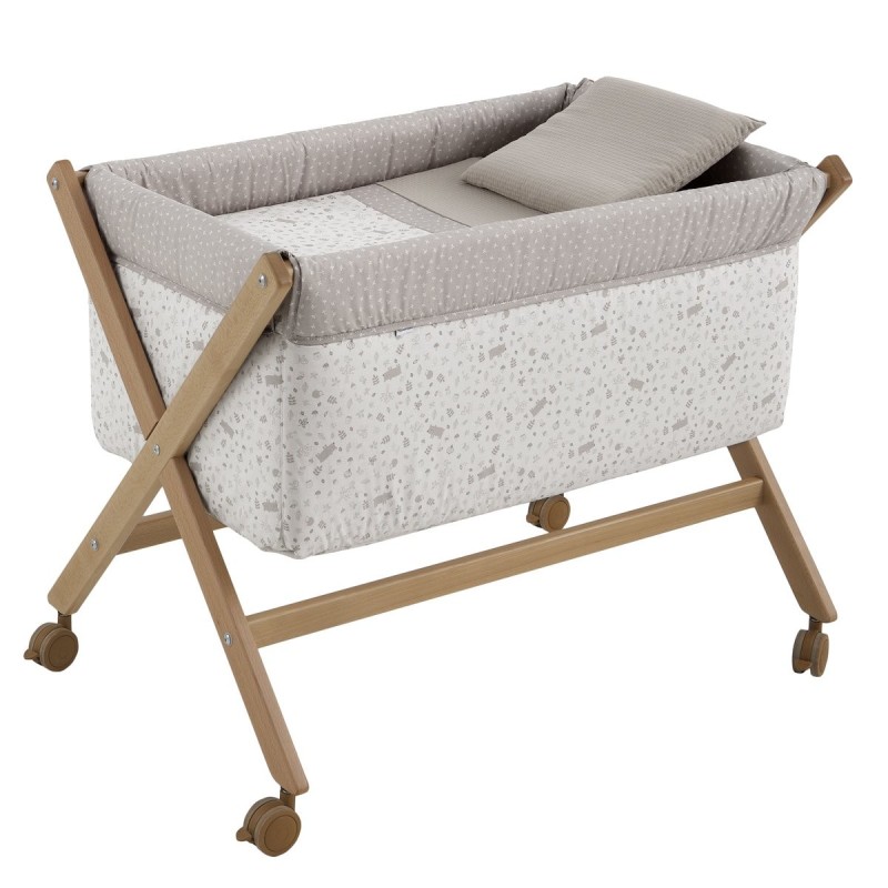 Mini Berço de Tesoura em Madeira Bege/Abeto Natural 55X87X74 cm