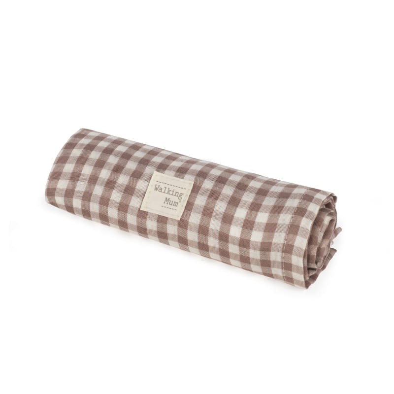Funda Colchón de Capazo Rayas y Muselina Vichy Walking Mum Praliné